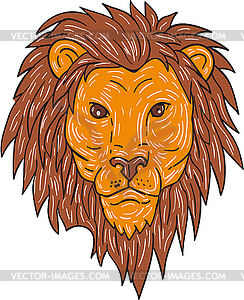 Male Lion Big Cat Head Drawing - vector clip art