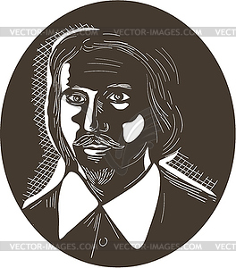 16th Century Poet Oval Woodcut - vector image