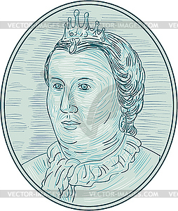 18th Century European Empress Bust Oval Drawing - vector clipart