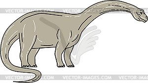 Brontosaurus Dinosaur Looking Down Mono Line - vector clip art