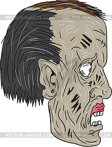 Zombie Head Side Drawing - vector clip art