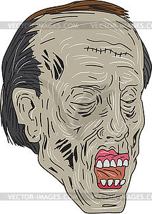 Zombie Head Three Quarter View Drawing - vector clip art