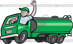 6 Wheeler Tanker Truck Driver Waving Cartoon - vector clipart