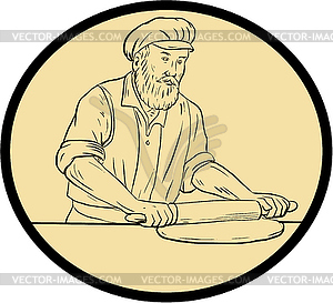 Medieval Baker Rolling Pin Oval Drawing - vector clipart