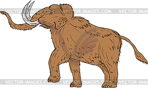 Woolly Mammoth Prancing Drawing - vector clip art
