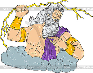 Zeus Wielding Thunderbolt Lightning Drawing - vector image