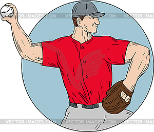 American Baseball Pitcher Throwing Ball Circle - color vector clipart