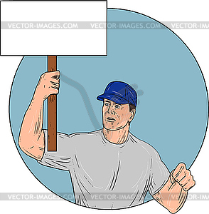 Industrial Worker Activist Placard Protesting Circl - vector clipart