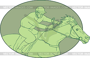 Horse Jockey Racing Oval Drawing - color vector clipart