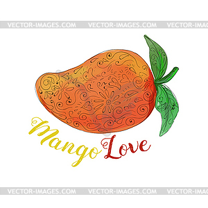 Mango Love Fruit Watercolor Mandala - royalty-free vector image