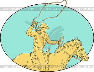 Rodeo Cowboy Lasso Horse Circle Drawing - vector clipart