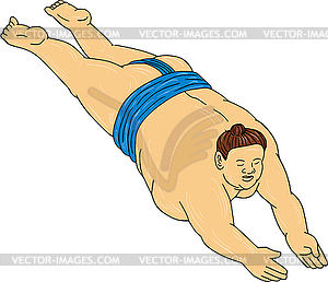 Japanese Sumo Wrestler Diving Drawing - vector clipart / vector image