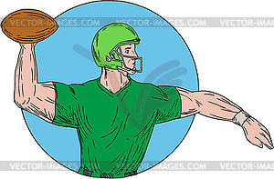 Quarterback QB Throwing Ball Circle Drawing - vector clip art