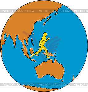 Marathon Runner Running Around World Asia Pacific - vector image