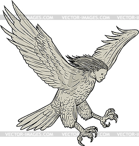 Harpy Swooping Drawing - изображение в векторе