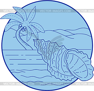 Giant Frog Shell Beach Palm Tree Circle Retro - vector clipart