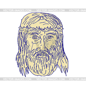 Jesus Face Crown of Thorns Drawing - vector clip art