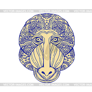 Mandrill Head Front Mandala - vector clipart