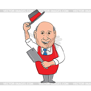 Butcher With Knife Tipping Hat Cartoon - vector clip art
