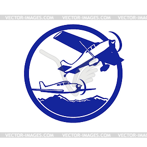 Fixed Wing Light Plane Flight Circle Retro - vector clipart