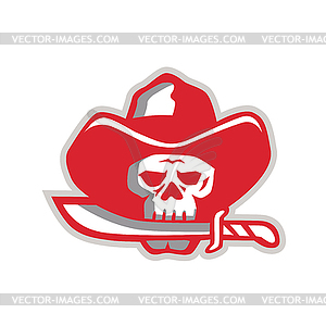 Cowboy Pirate Skull Biting Knife Retro - vector clip art