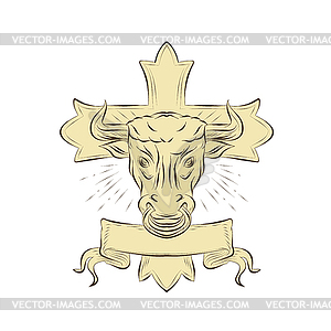 Taurus Bull Christian Cross Drawing - vector clip art