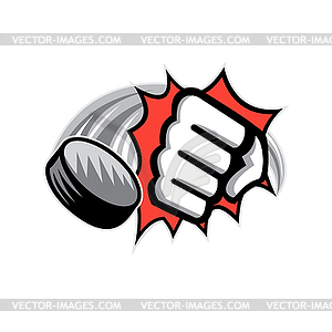 Fist Breaking Wall Hockey Puck - vector image