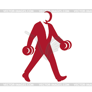 Man in Suit Walking With Dumbbell Silhouette - vector image