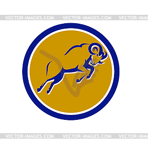 Bighorn Sheep Jumping Circle Retro - векторный графический клипарт