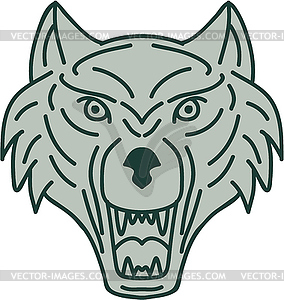 Gray Wolf Head Mono Line - vector clipart