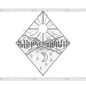 Day Sun and Night Moon Monoline - vector clipart