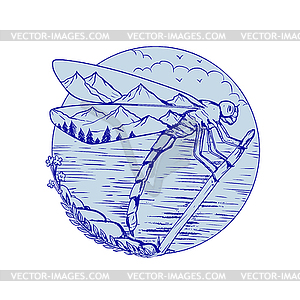 Dragonfly Mountains In Wings Drawing - color vector clipart