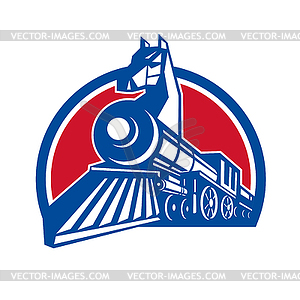 Iron Horse Locomotive Circle Retro - vector image