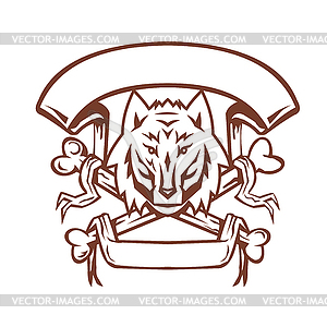 Wolf Cross Bones Banner Retro - vector clipart