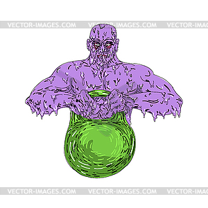 Athlete Lifting Kettle Bell Grime Art - color vector clipart