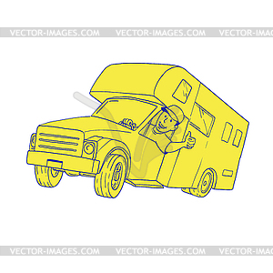 Driver Thumbs Up Camper Van Cartoon - vector image