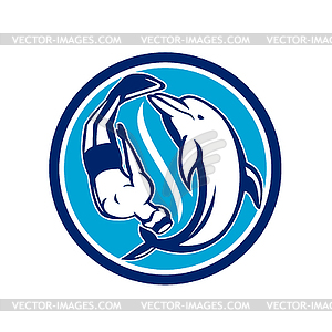 Free Diver and Dolphin Yin Yang Circle Retro - vector EPS clipart