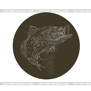 Largemouth Bass Scratchboard - vector clip art