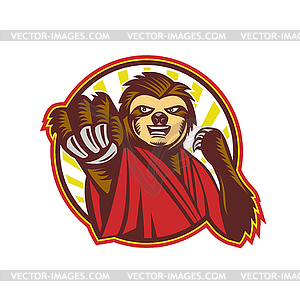 Sloth Fighter Self Defense Circle Mascot - vector EPS clipart