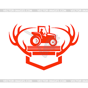 White Tail Deer Antler Tractor Retro - color vector clipart