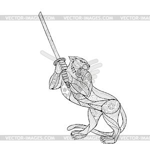 Tiger Brandishing Katana Mandala - vector clipart