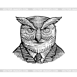 Hipster Owl Suit Woodcut - векторизованный клипарт