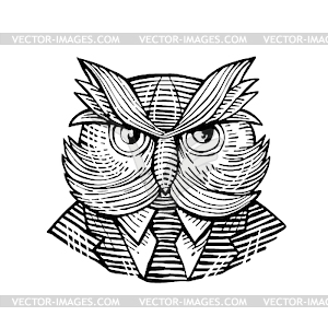 Hip Wise Owl Suit Woodcut - vector image