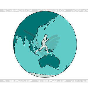 Marathon Runner Around World Drawing - vector clip art