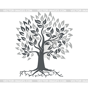 Stylized Oak Tree with Roots Retro - royalty-free vector clipart