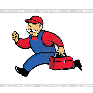 Aircon Technician Running Cartoon - royalty-free vector clipart