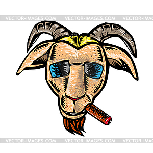 Hipster Goat Cigar Sunglasses Woodcut - изображение в формате EPS