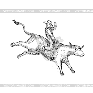 Bull Riding Rodeo Cowboy Drawing - vector clip art