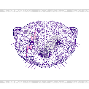 Otter Head Lightning Bolt Drawing - vector image