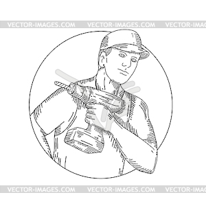 Construction worker holding a cordless drill - vector clipart